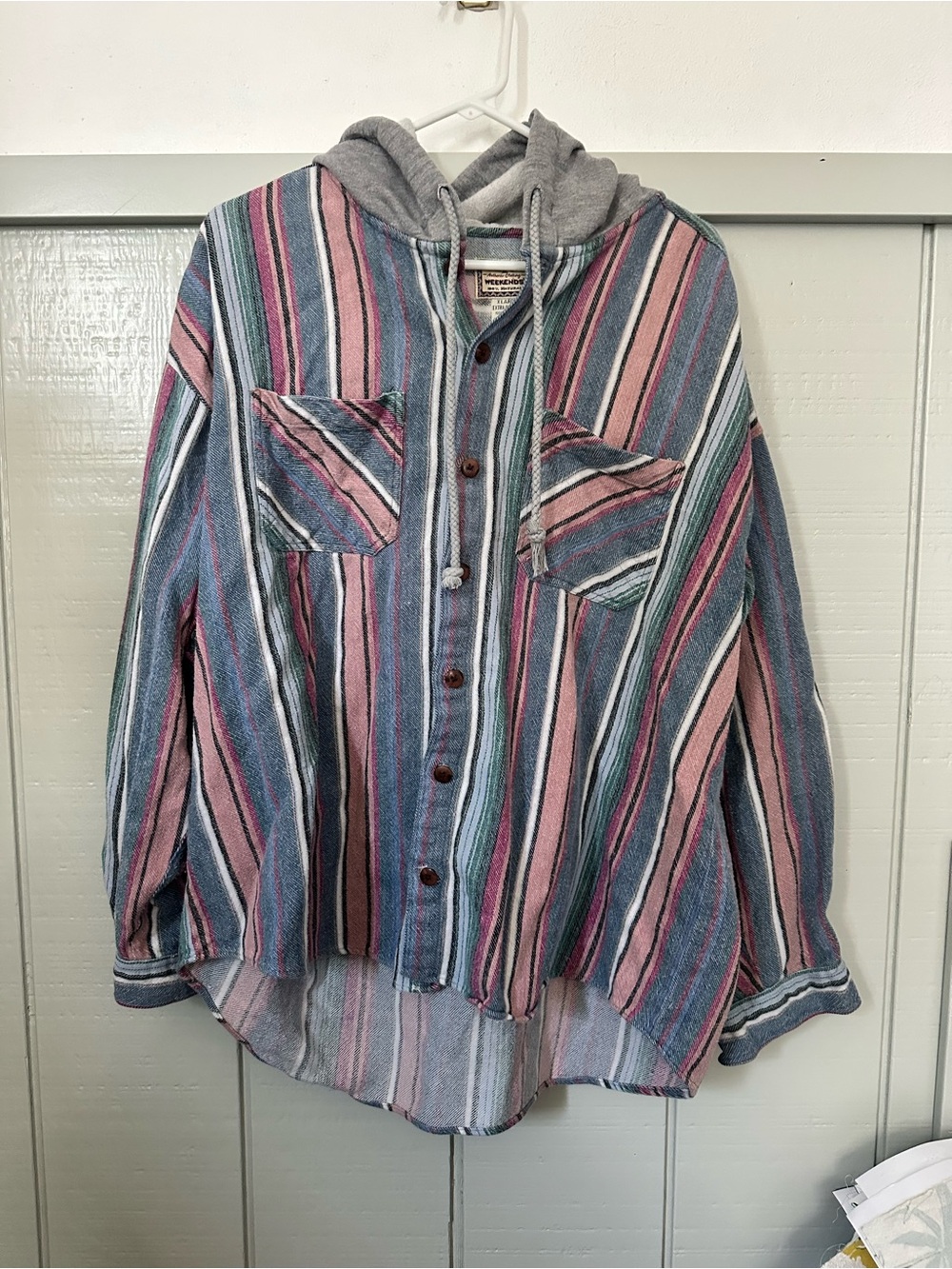 Striped Hooded Button-Up Shirt Jacket - 100 % cotton